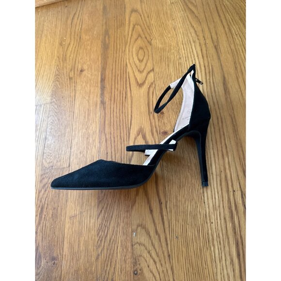 Lulus Stiletto Heels Black Suede Like Pointed Toe Ankle Strap Back Zipper 10 - Picture 6 of 11